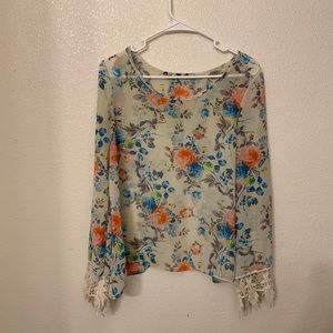 Zara floral open back long sleeve top